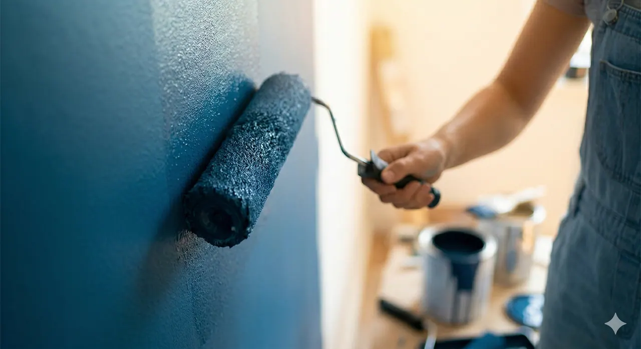 Painter working carefully on a wall